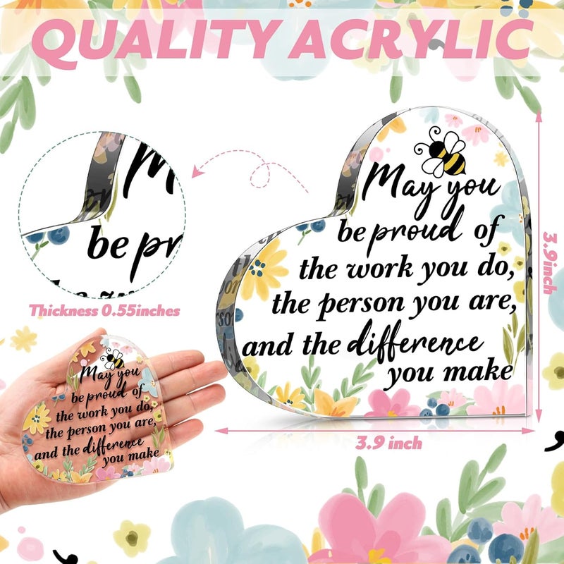 Perthlin Acrylic Teacher Appreciation Gifts for Women Teacher Christmas Gifts Thank You Teachers Gift from Student Retirement Present for Office Desk Paperweight Keepsake Decor(Heart Bee) - Image 3